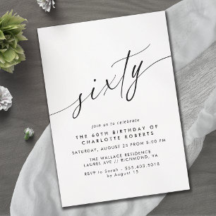 Invitation Script Delicate Simple Noir & Blanc 60e anniversai