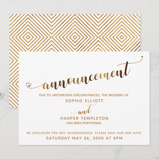 Invitation Script des Coeurs d'or de l'Faire-part Mariage rep (Devant / Derrière)