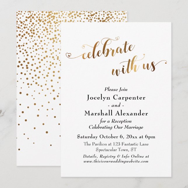 Invitation Script Doré Célébrez avec Nous Confettis Dos (Devant / Derrière)