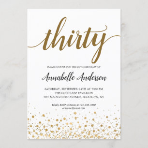 Invitation Script Dots Confetti d'or moderne du 30e anniversa