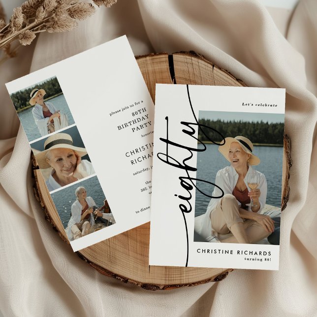 Invitation Script Eighty 4 Collage Photo 80e Anniversaire (Créateur téléchargé)