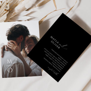Invitation Script élégant   Mariage photo Monogramme noir