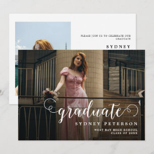 Invitation Script élégant Modern 2 Photo Graduation Party
