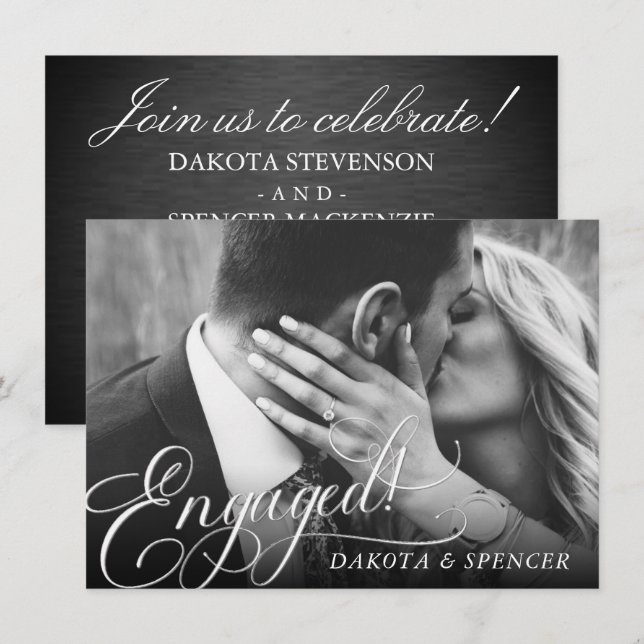 Invitation Script élégant | Modern Photo Engagement Party (Devant / Derrière)