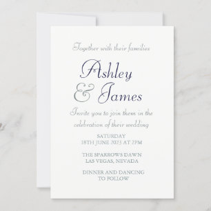 Invitation Script élégant moderne Bleu blanc Mariage simple
