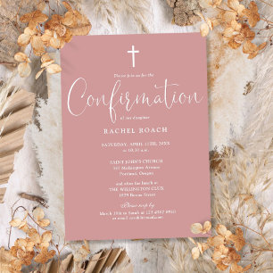 Invitation Script élégant moderne Dusty Rose Rose Confirmatio