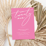 Invitation Script élégant moderne rose 21e fête d'anniversair<br><div class="desc">Invitation minimaliste moderne à 21e anniversaire avec design simple avec élégante typographie manuscrite.</div>