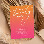 Invitation Script élégant moderne rose orange 21e anniversair<br><div class="desc">Invitation moderne minimaliste de 21e anniversaire avec design simple avec élégante typographie manuscrite.</div>