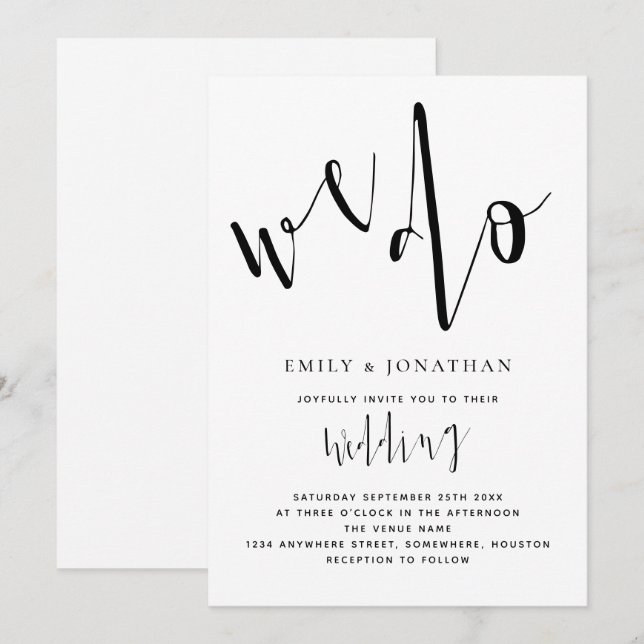 Invitation Script élégant Nous faisons Mariage noir et blanc (Devant / Derrière)