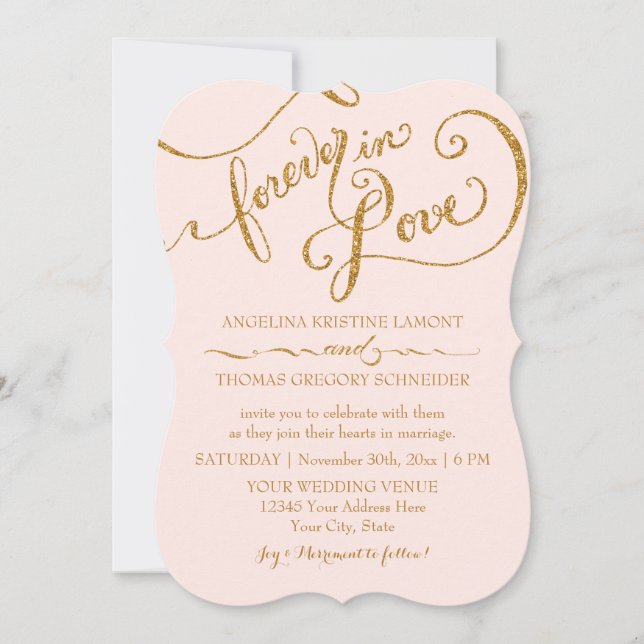 Invitation Script Elegant Parties scintillant or rose  Mariag (Devant)