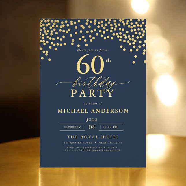 Invitation Script en or bleu marine Soixante-60e anniversaire (Créateur téléchargé)