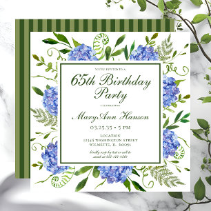 Invitation Script Fleurs d'Hydrangea Bleues pour 65e Annivers