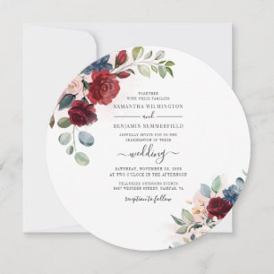 Invitation Script floral Bourgogne Botanique Mariage moderne