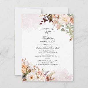 Invitation Script floral Pastel botanique 60e fête d'annivers