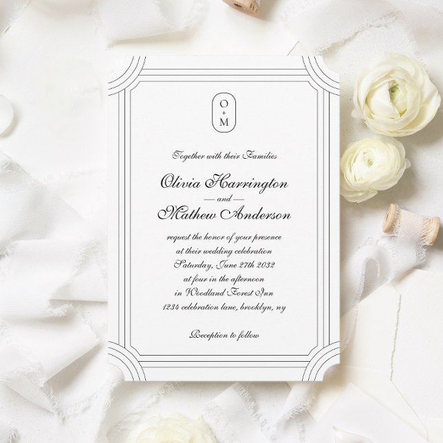 Invitation Script formel avec Mariage de monogramme de cadre  (Créateur téléchargé)