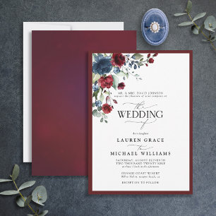 Invitation Script Formel Burgundy & Navy Floral Aquarelle En