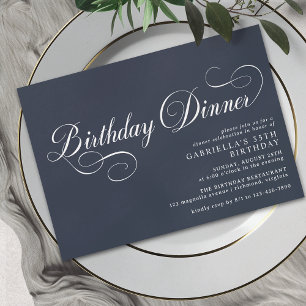 Invitation Script formel   Jour d'anniversaire bleu marine mo