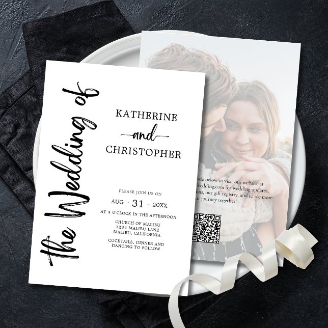 Invitation Script formel Photo noir blanc élégant mariage (Formal Script Photo Black White Elegant Wedding Invitation with coordinating wedding stationery.)