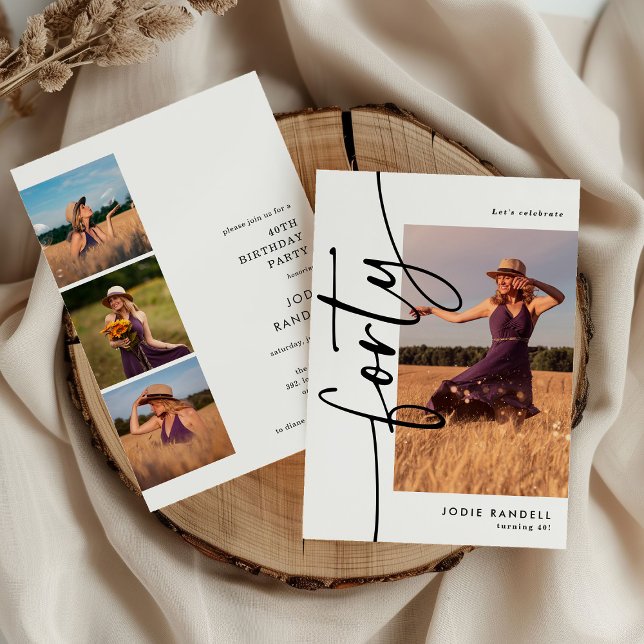 Invitation Script Forty 4 Collage Photo 40e Anniversaire (Créateur téléchargé)