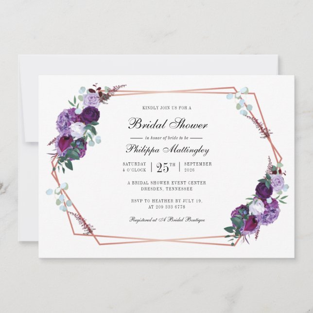 Invitation Script géométrique floral Fête des mariées botaniq (Devant)