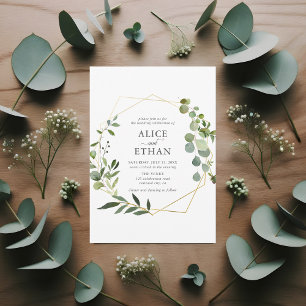 Invitation Script géométrique vert Mariage d'été