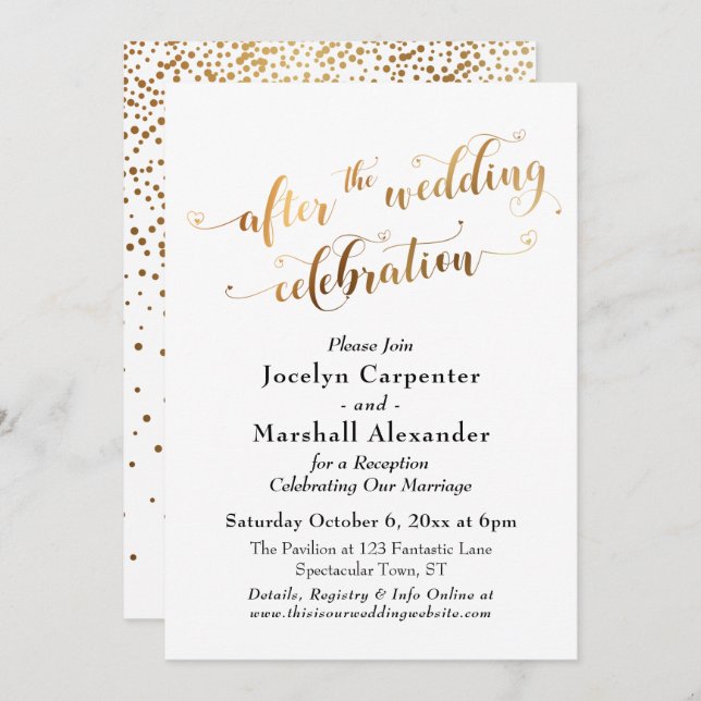 Invitation Script Gold après la fête Mariage Confetti (Devant / Derrière)
