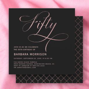 Invitation Script Gold Cinquante Rose Noir 50e anniversaire
