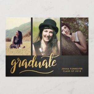 Invitation Script Gold de Chalkboard Trois photos