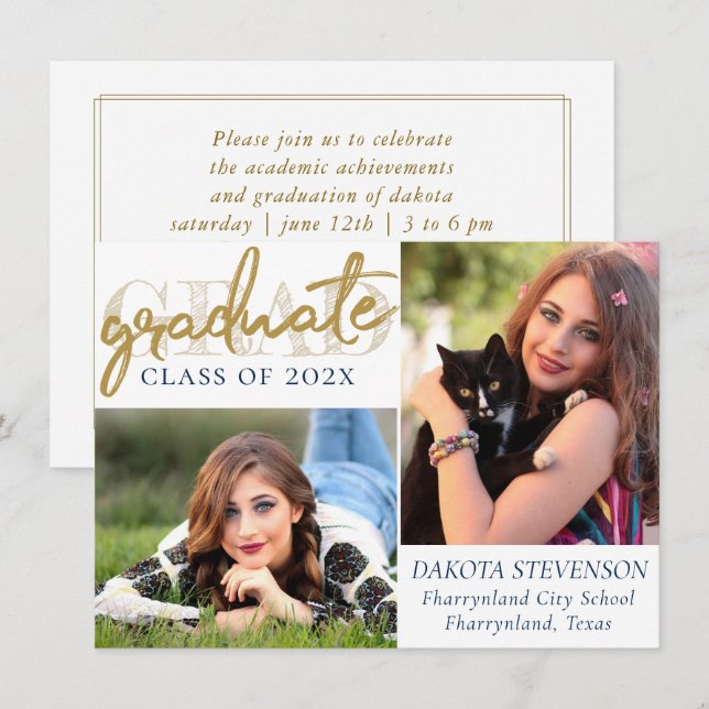 Invitation Script Gold | Elegant 2e année photo (Devant / Derrière)