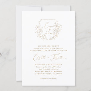 Invitation Script Gold Elegant Cerise Blossom Monogram Crest