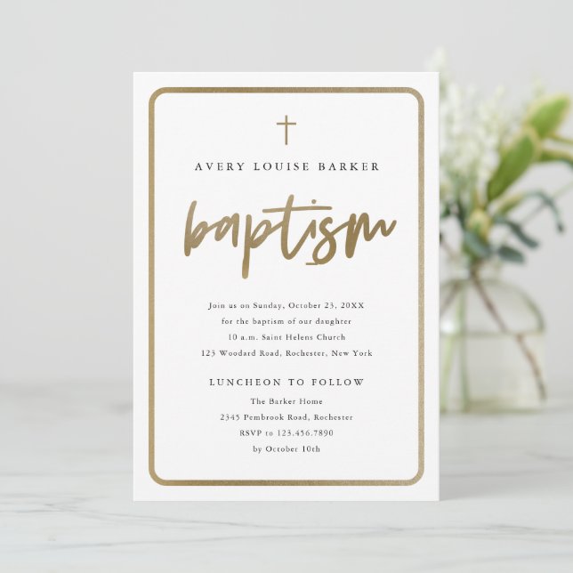 Invitation Script Gold moderne Baptême religieux (Debout devant)