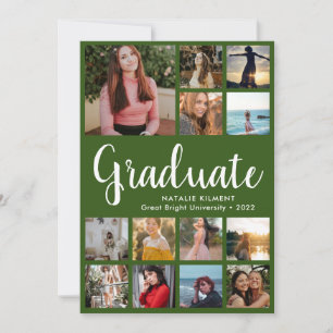 Invitation Script Graduate 14 Photo Collage Green Graduation