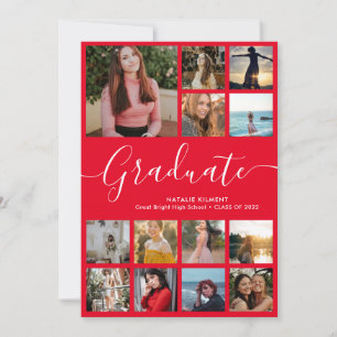 Invitation Script Graduate 14 Photo Collage Red Graduation