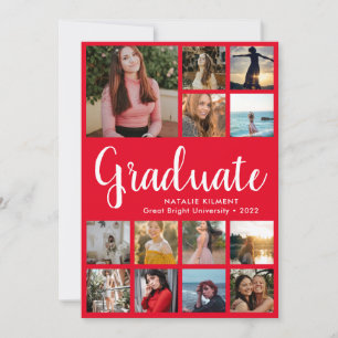 Invitation Script Graduate 14 Photo Collage Red Graduation