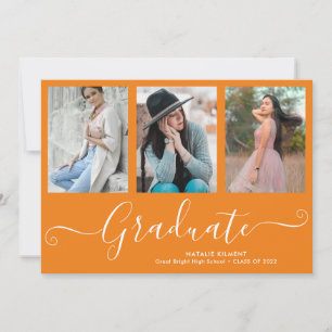 Invitation Script Graduate 4 Photo Collage Orange Graduation