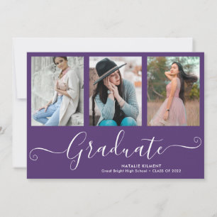 Invitation Script Graduate 4 Photo Collage Purple Graduation