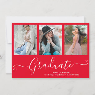 Invitation Script Graduate 4 Photo Collage Red Graduation