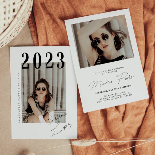 Invitation Script Graduation 2 faces Photo Portrait Party In (Créateur téléchargé)
