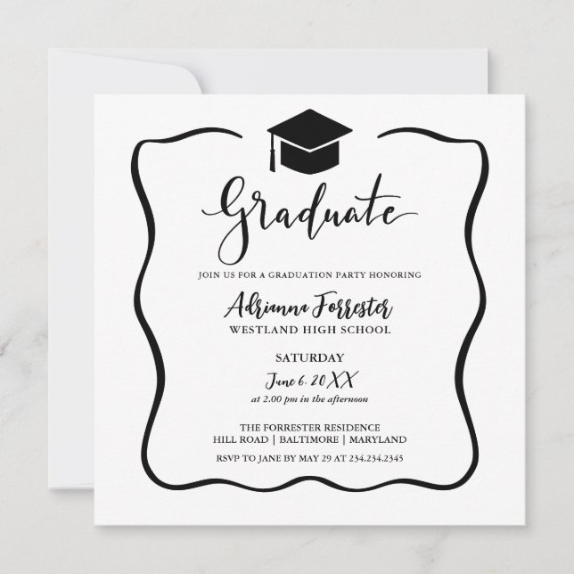 Invitation Script Graduel moderne Décontracté Casquette Grad (Devant)