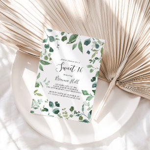 Invitation Script Green Foliage Sweet 16 fête d'anniversaire
