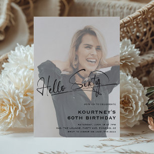 Invitation Script Hello Sixty Minimal Photo 60th Birthday