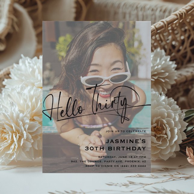 Invitation Script Hello Trente Minimal Photo 30e Anniversaire (Créateur téléchargé)