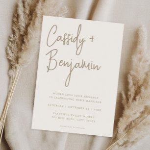 Invitation Script ivoire beige minimaliste Mariage moderne