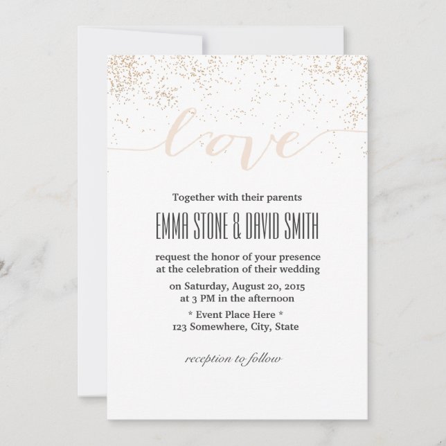 Invitation Script Love Wedding avec points de confettis moder (Devant)