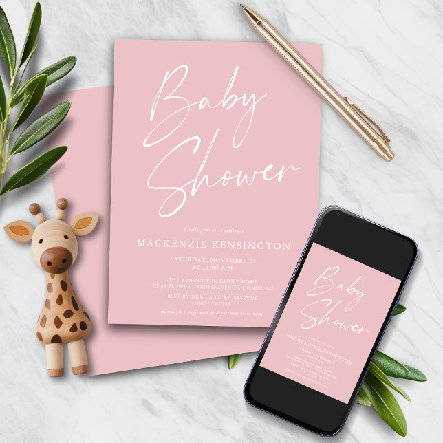 Invitation Script manuscrit rose vif Baby Girl Douche Inv (Blush Pink Handwritten Script Baby Girl Shower Invitation with instant download option)