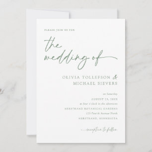 Invitation Script manuscrit Sage Green Mariage moderne