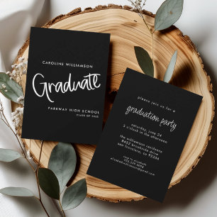 Invitation Script manuscrit tendance noir & blanc Graduation