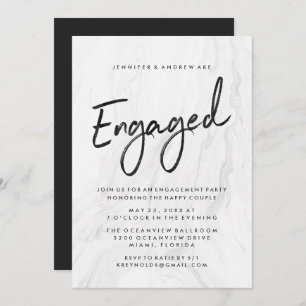 Invitation Script Marbre blanc moderne   Partie d'engagement