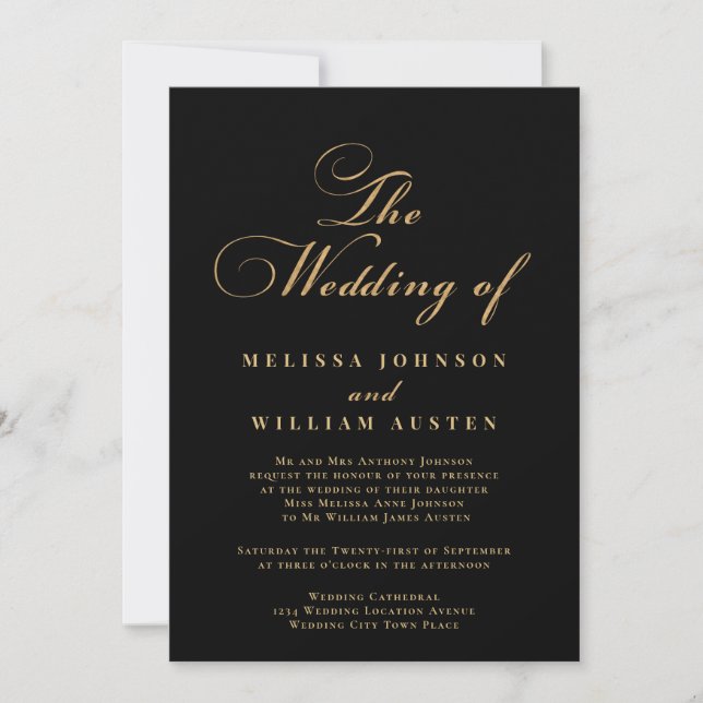 Invitation Script Mariage Black Gold (Devant)