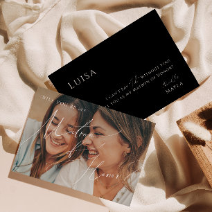 Invitation Script minimal Black Faded Photo Matron of Honor